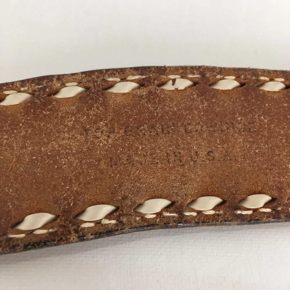 Vintage Made In The USA Brown Tooled Leather Belt Western Floral Distressed - Picture 10 of 10